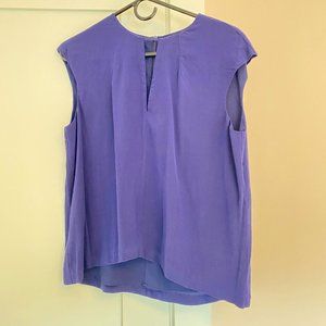 Armani Exchange Crew Neck Cap Sleeve Blouse Purple Cut Out Lined Zip Back M